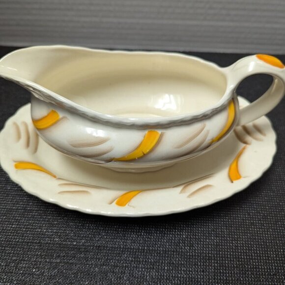 Vintage Myott Son and Co Hand Painted Porcelain Gravy Boat with Under Plate - Picture 6 of 6